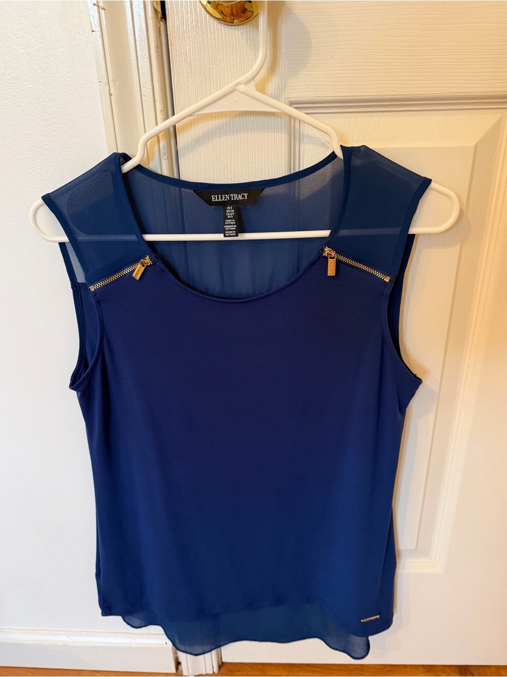 Ellen Tracy Royal Blue Sleeveless Zip-Accent Camisole Small